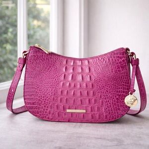 Brahmin Shayna Hibiscus Ombre Genuine Croc-embossed Leather Crossbody Hot Pink